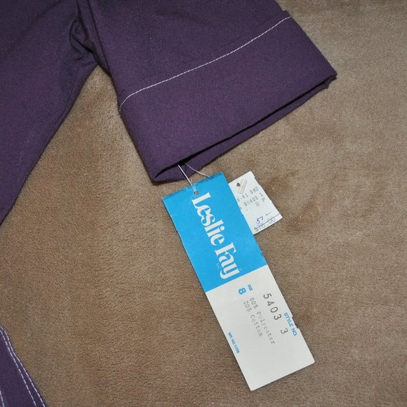 Vintage Leslie Fay Skirt Set Size 8 Purple & White Midi Skirt & Blouse NWT - Picture 4 of 13